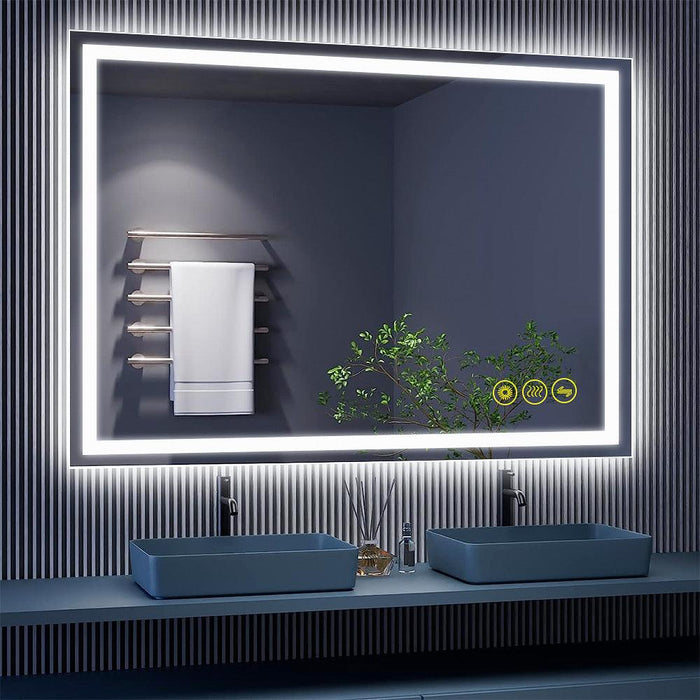 GlareGuard Rectangular Anti-Fog Dimmable Backlit LED Bathroom Vanity Mirror - Sweatfully