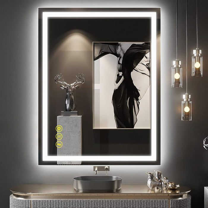 GlareGuard Rectangular Anti-Fog Dimmable Backlit LED Bathroom Vanity Mirror - Sweatfully