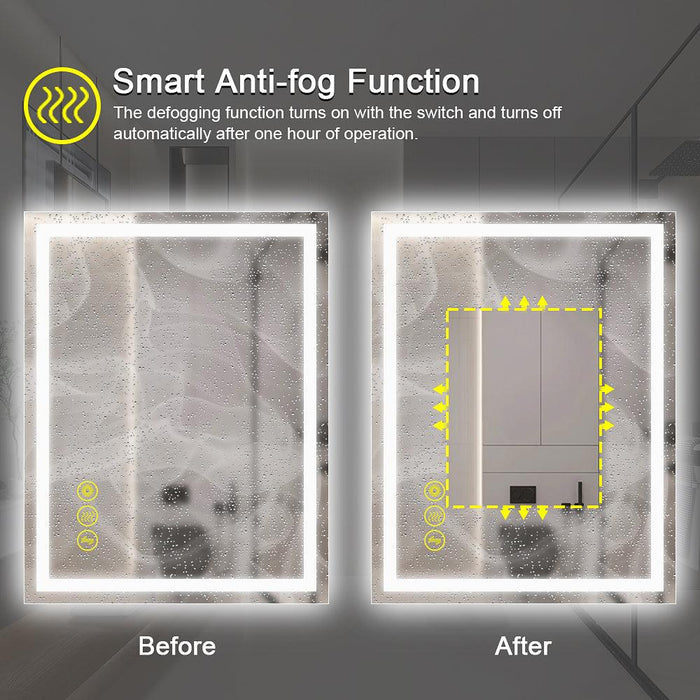 GlareGuard Rectangular Anti-Fog Dimmable Backlit LED Bathroom Vanity Mirror - Sweatfully