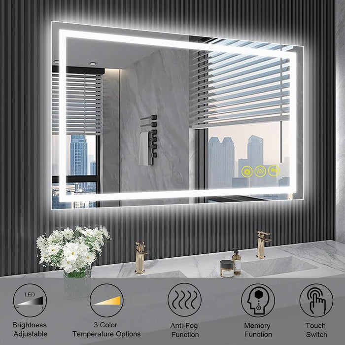 GlareGuard Rectangular Anti-Fog Dimmable Backlit LED Bathroom Vanity Mirror - Sweatfully