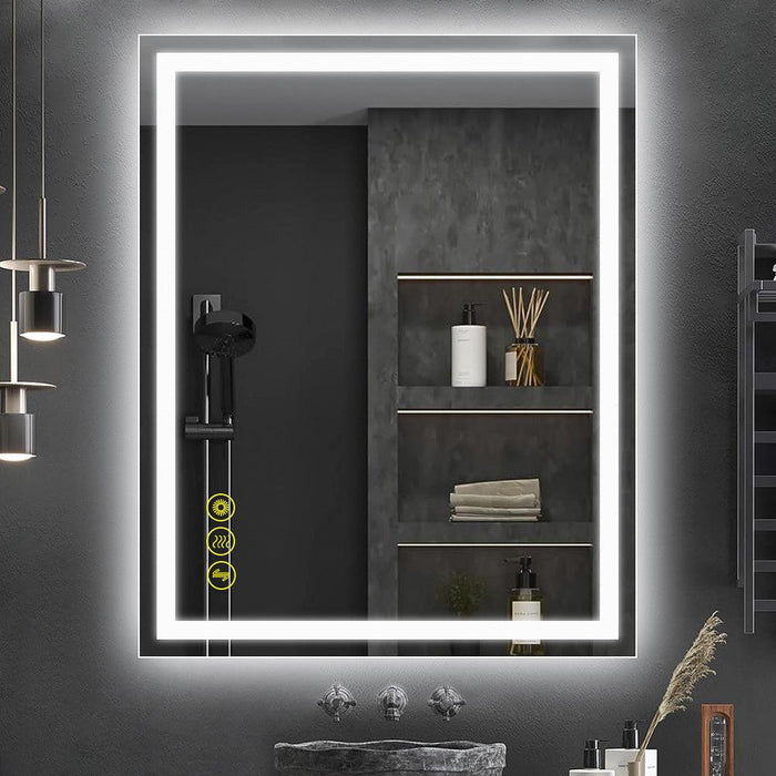 GlareGuard Rectangular Anti-Fog Dimmable Backlit LED Bathroom Vanity Mirror - Sweatfully