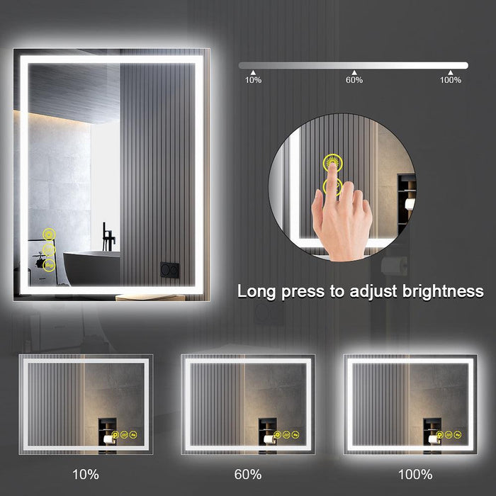 GlareGuard Rectangular Anti-Fog Dimmable Backlit LED Bathroom Vanity Mirror - Sweatfully