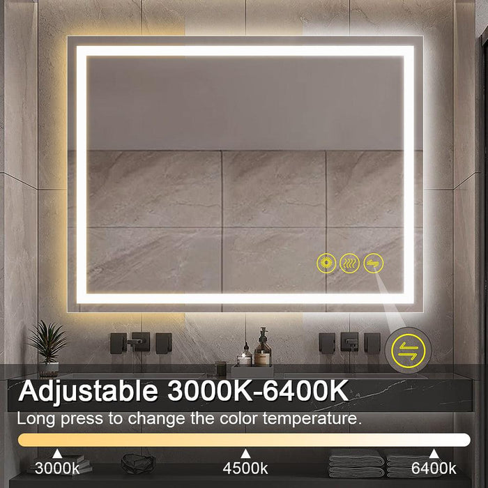 GlareGuard Rectangular Anti-Fog Dimmable Backlit LED Bathroom Vanity Mirror - Sweatfully