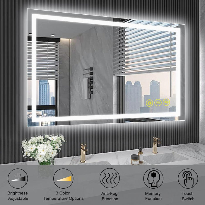 GlareGuard Rectangular Anti-Fog Dimmable Backlit LED Bathroom Vanity Mirror - Sweatfully