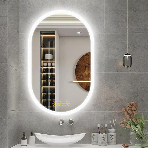 BrightView Oval Frameless LED Anti-Fog Dimmable Bathroom Vanity Mirror - Sweatfully