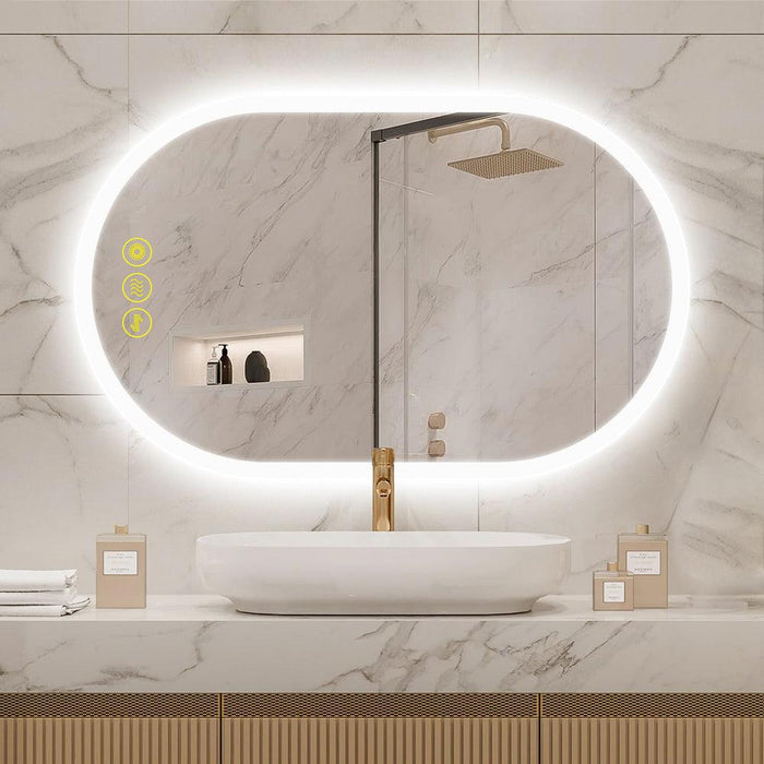 BrightView Oval Frameless LED Anti-Fog Dimmable Bathroom Vanity Mirror - Sweatfully
