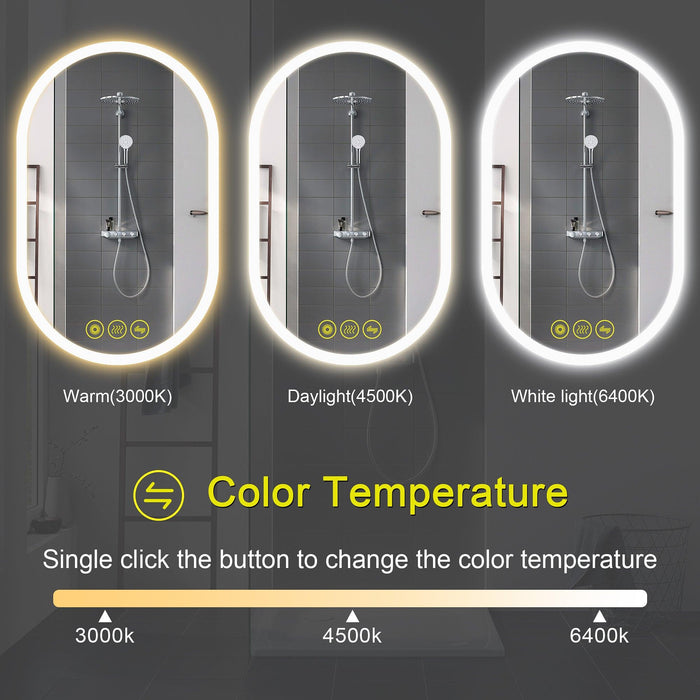 BrightView Oval Frameless LED Anti-Fog Dimmable Bathroom Vanity Mirror - Sweatfully