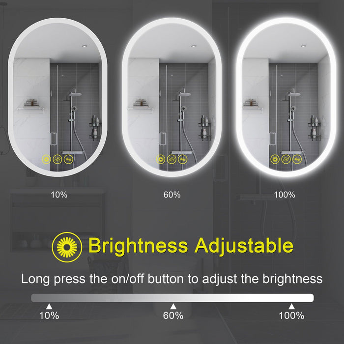 BrightView Oval Frameless LED Anti-Fog Dimmable Bathroom Vanity Mirror - Sweatfully