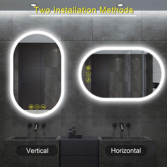 BrightView Oval Frameless LED Anti-Fog Dimmable Bathroom Vanity Mirror - Sweatfully