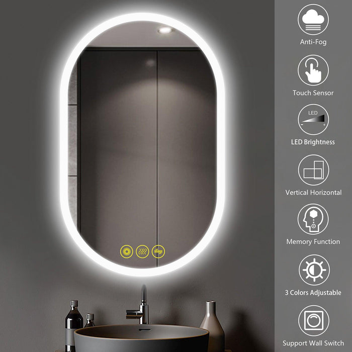 BrightView Oval Frameless LED Anti-Fog Dimmable Bathroom Vanity Mirror - Sweatfully