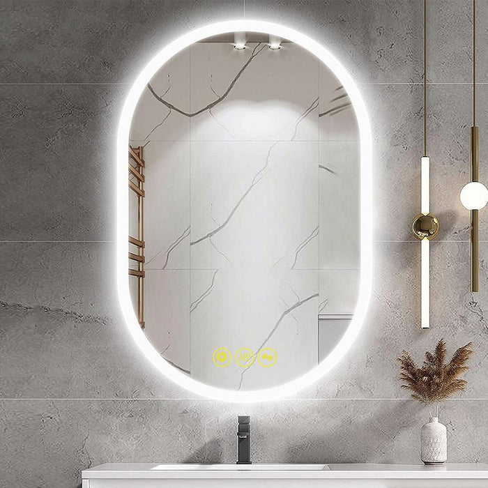 BrightView Oval Frameless LED Anti-Fog Dimmable Bathroom Vanity Mirror - Sweatfully