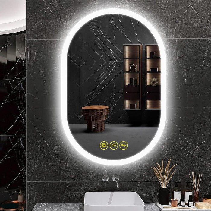 BrightView Oval Frameless LED Anti-Fog Dimmable Bathroom Vanity Mirror - Sweatfully