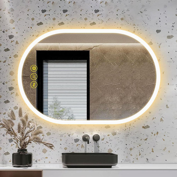 BrightView Oval Frameless LED Anti-Fog Dimmable Bathroom Vanity Mirror - Sweatfully