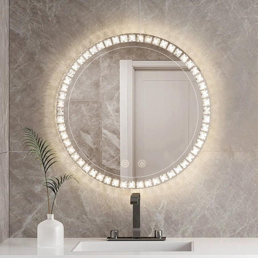 Sparkle Vision round 24 in LED Wall-Mounted Frameless Bathroom Vanity Mirror with Anti-Fog,Smart Dimmable and 3 LED Color - Sweatfully