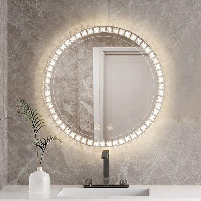 Sparkle Vision round 24 in LED Wall-Mounted Frameless Bathroom Vanity Mirror with Anti-Fog,Smart Dimmable and 3 LED Color - Sweatfully