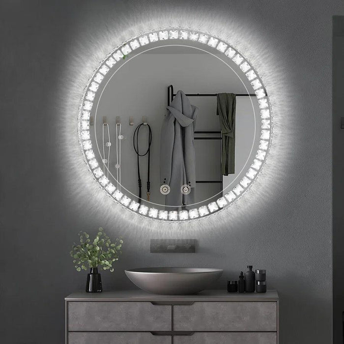 Sparkle Vision round 24 in LED Wall-Mounted Frameless Bathroom Vanity Mirror with Anti-Fog,Smart Dimmable and 3 LED Color - Sweatfully