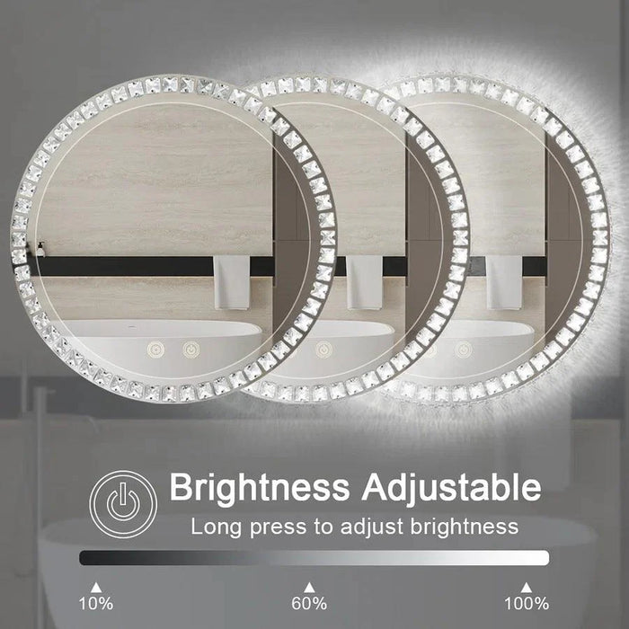 Sparkle Vision round 24 in LED Wall-Mounted Frameless Bathroom Vanity Mirror with Anti-Fog,Smart Dimmable and 3 LED Color - Sweatfully