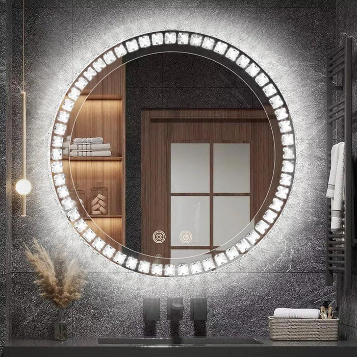 Sparkle Vision round 24 in LED Wall-Mounted Frameless Bathroom Vanity Mirror with Anti-Fog,Smart Dimmable and 3 LED Color - Sweatfully