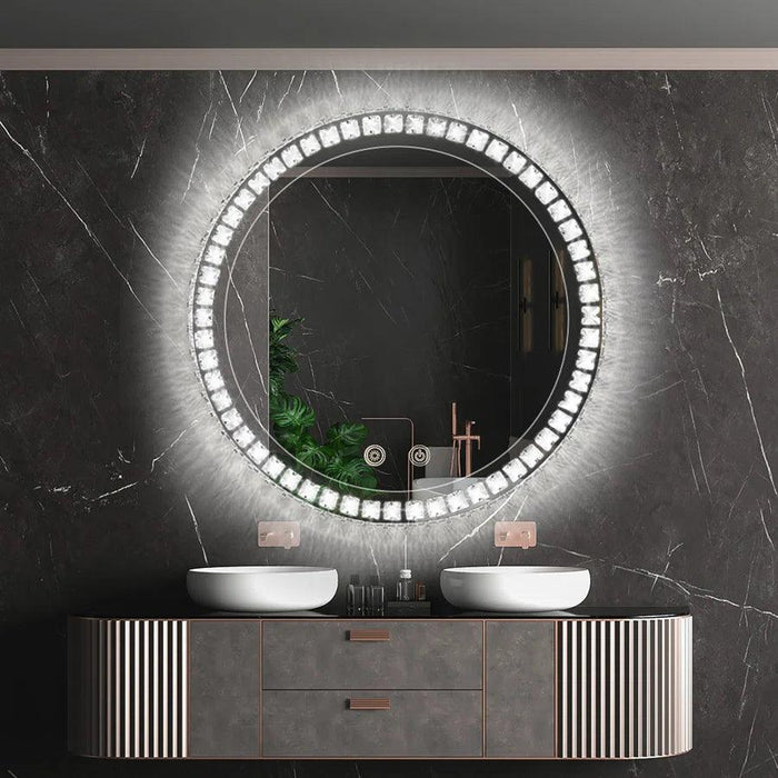 Sparkle Vision round 24 in LED Wall-Mounted Frameless Bathroom Vanity Mirror with Anti-Fog,Smart Dimmable and 3 LED Color - Sweatfully