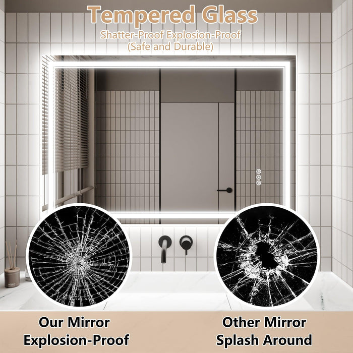 GlareGuard Anti-Fog Bathroom Dimmable Led Mirror Backlit Illuminated Mirror Touch Switch - Sweatfully