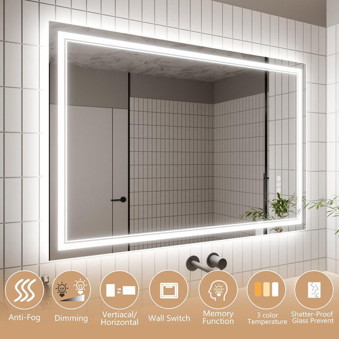 GlareGuard Anti-Fog Bathroom Dimmable Led Mirror Backlit Illuminated Mirror Touch Switch - Sweatfully
