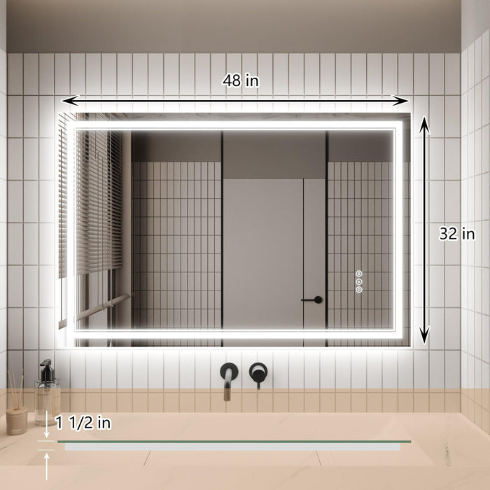 GlareGuard Anti-Fog Bathroom Dimmable Led Mirror Backlit Illuminated Mirror Touch Switch - Sweatfully