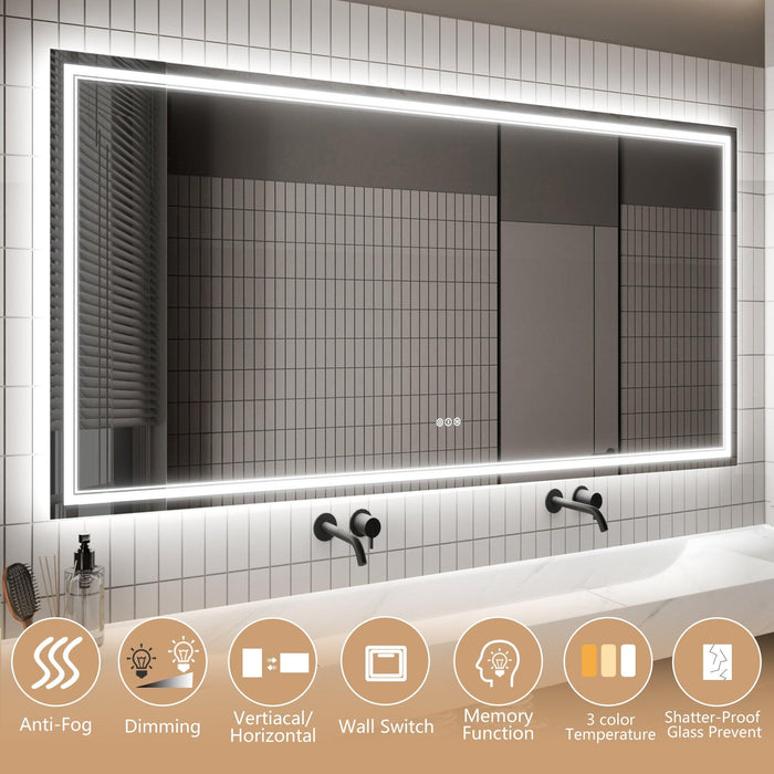 GlareGuard Anti-Fog Bathroom Dimmable Led Mirror Backlit Illuminated Mirror Touch Switch - Sweatfully