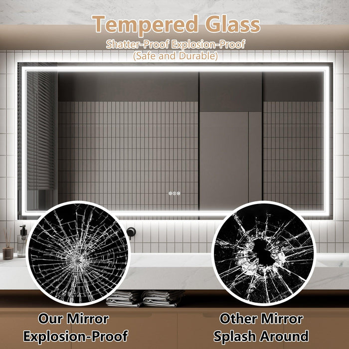 GlareGuard Anti-Fog Bathroom Dimmable Led Mirror Backlit Illuminated Mirror Touch Switch - Sweatfully