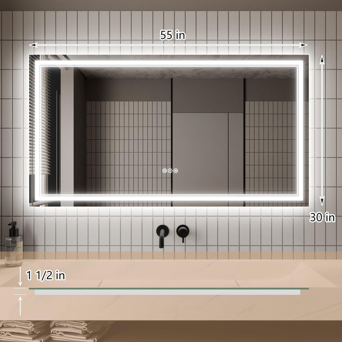 GlareGuard Anti-Fog Bathroom Dimmable Led Mirror Backlit Illuminated Mirror Touch Switch - Sweatfully