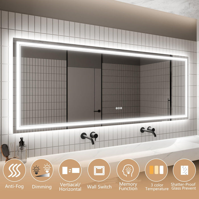 GlareGuard Anti-Fog Bathroom Dimmable Led Mirror Backlit Illuminated Mirror Touch Switch - Sweatfully
