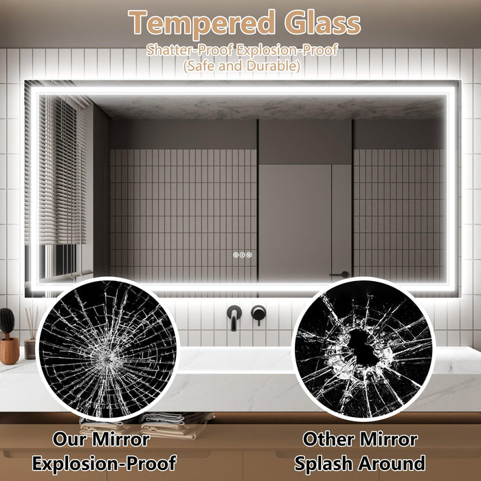 GlareGuard Anti-Fog Bathroom Dimmable Led Mirror Backlit Illuminated Mirror Touch Switch - Sweatfully