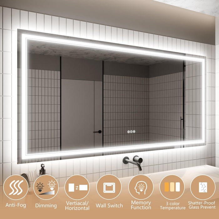 GlareGuard Anti-Fog Bathroom Dimmable Led Mirror Backlit Illuminated Mirror Touch Switch - Sweatfully