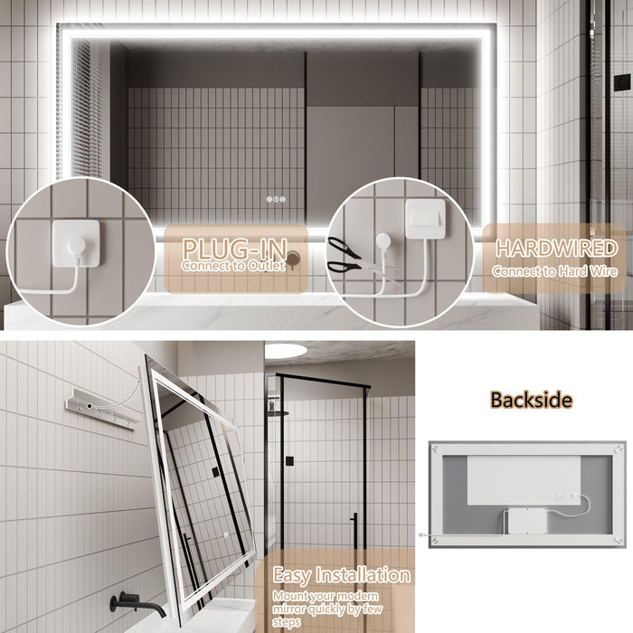 GlareGuard Anti-Fog Bathroom Dimmable Led Mirror Backlit Illuminated Mirror Touch Switch - Sweatfully