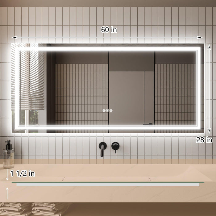 GlareGuard Anti-Fog Bathroom Dimmable Led Mirror Backlit Illuminated Mirror Touch Switch - Sweatfully