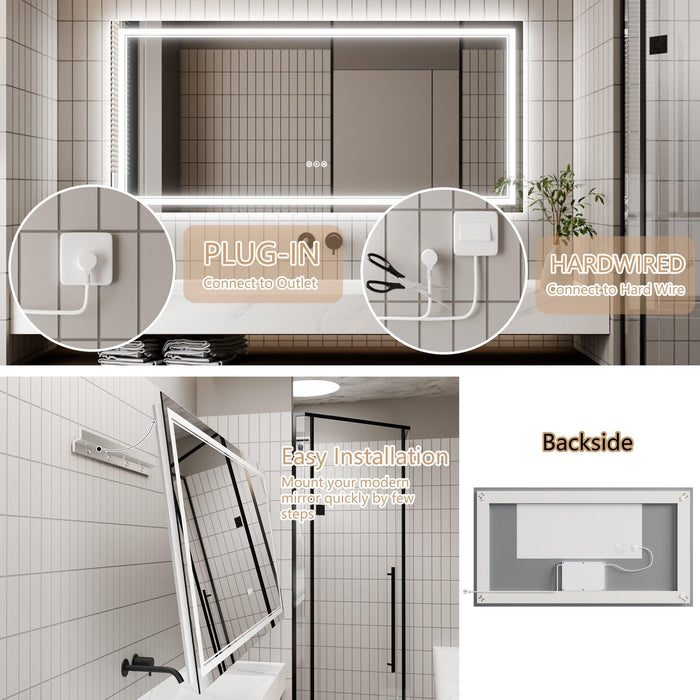 GlareGuard Anti-Fog Bathroom Dimmable Led Mirror Backlit Illuminated Mirror Touch Switch - Sweatfully