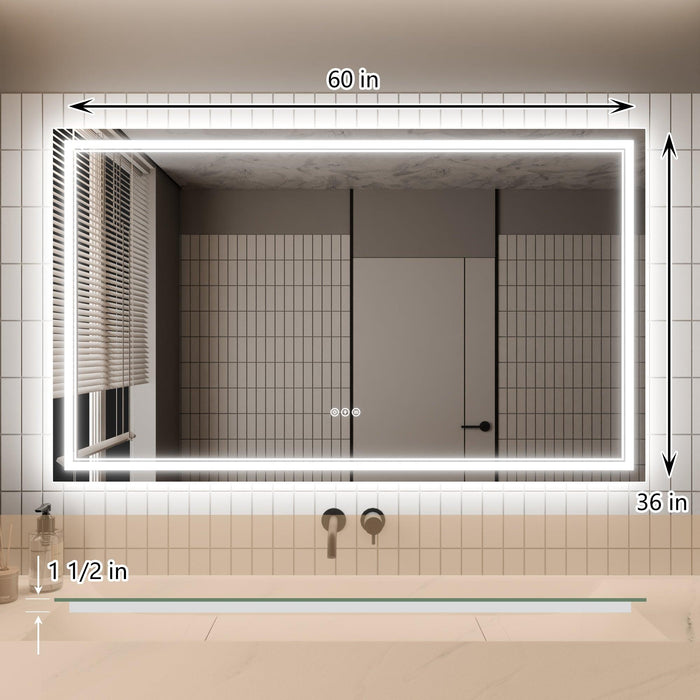 GlareGuard Anti-Fog Bathroom Dimmable Led Mirror Backlit Illuminated Mirror Touch Switch - Sweatfully