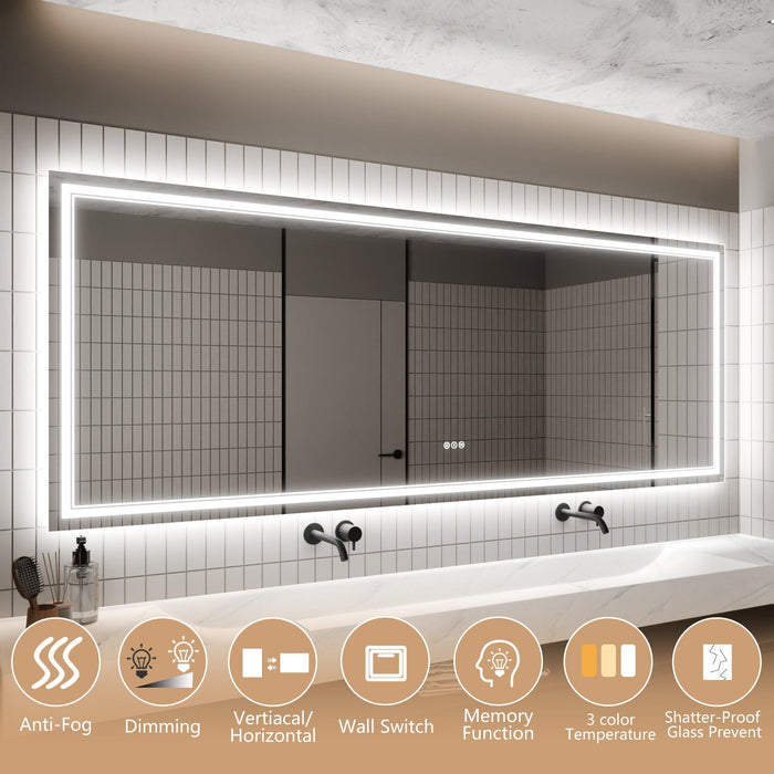 GlareGuard Anti-Fog Bathroom Dimmable Led Mirror Backlit Illuminated Mirror Touch Switch - Sweatfully