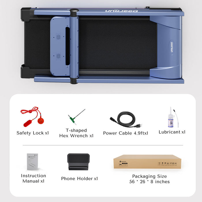 DeerRun A1 Pro Move+  6% Incline Foldable Treadmill——2025 Upgraded Chip & NFC Support | 350Lbs, 10mph Blue - Sweatfully