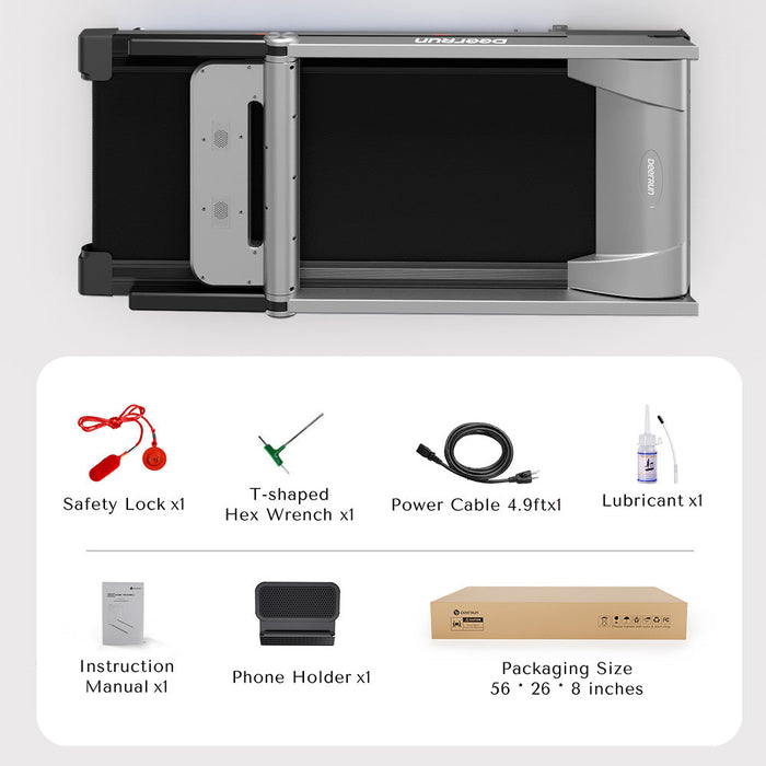 DeerRun A1 Pro Move+  6% Incline Foldable Treadmill——2025 Upgraded Chip & NFC Support | 350Lbs, 10mph Silver - Sweatfully
