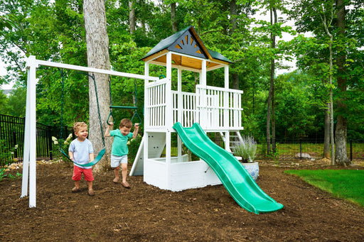 Craftsman Modern Outdoor Swing Set | Wooden Backyard Swing Frame for Kids - Sweatfully