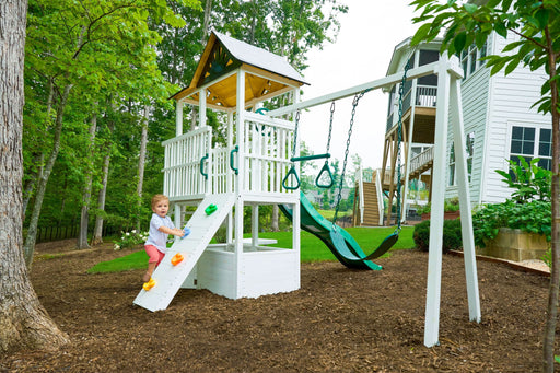 Craftsman Modern Outdoor Swing Set | Wooden Backyard Swing Frame for Kids - Sweatfully