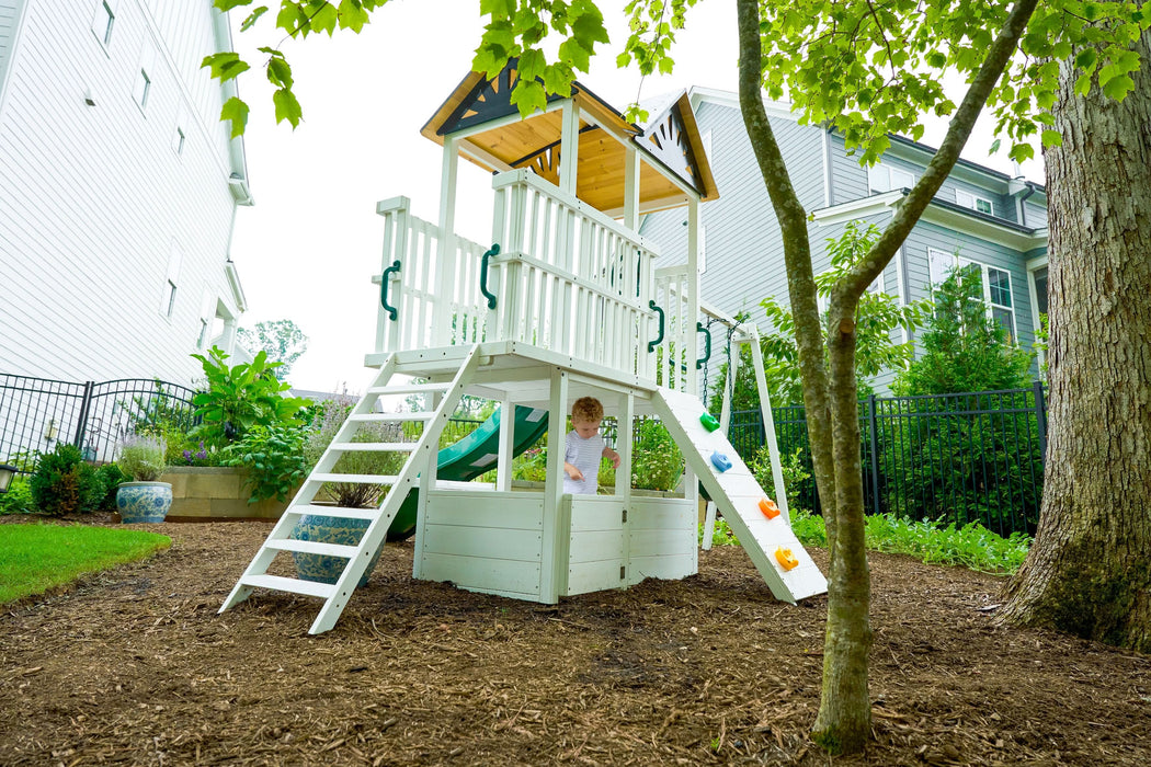 Craftsman Modern Outdoor Swing Set | Wooden Backyard Swing Frame for Kids - Sweatfully