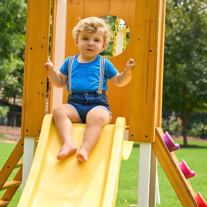 Forest Small Outdoor Toddler Swing Set | Compact Wooden Swing Frame for Babies & Kids - Sweatfully