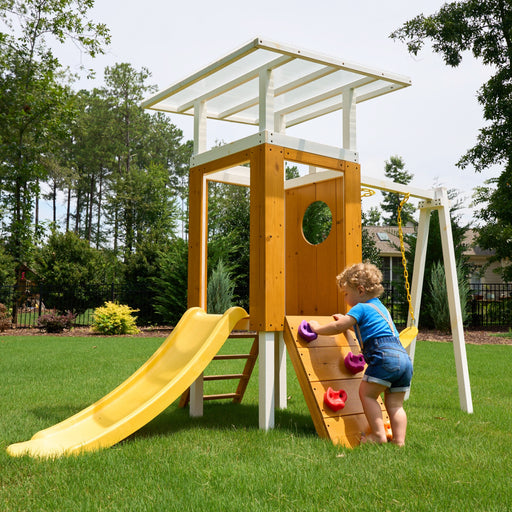 Forest Small Outdoor Toddler Swing Set | Compact Wooden Swing Frame for Babies & Kids - Sweatfully