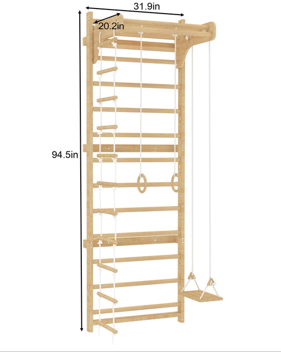 Walnut Modular 9-in-1 Swedish Ladder Wall Gym – Indoor Climber for Kids & Toddlers - Sweatfully