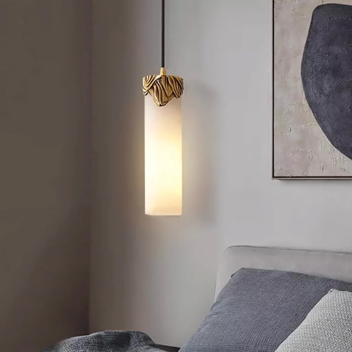 Alabaster Cylindrical Dansani Lyra Pendant Light - Sweatfully