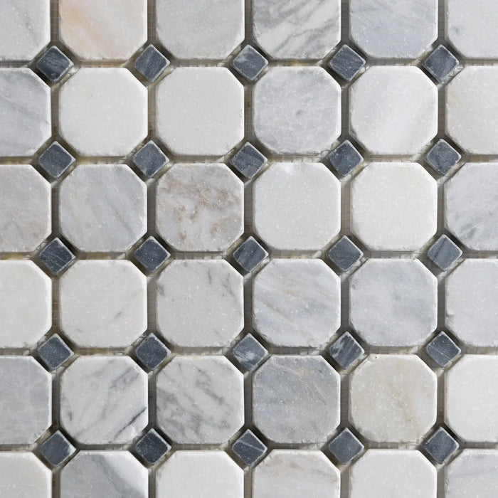 Antique Carrara / Bardiglio Octagon Mosaic Marble Tile - Sweatfully