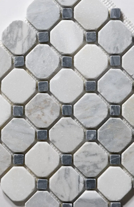 Antique Carrara / Bardiglio Octagon Mosaic Marble Tile - Sweatfully