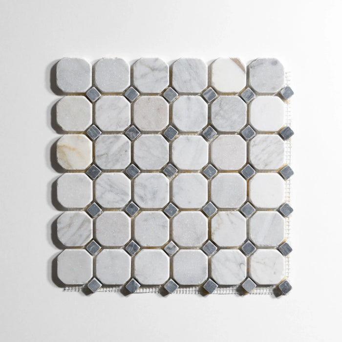 Antique Carrara / Bardiglio Octagon Mosaic Marble Tile - Sweatfully