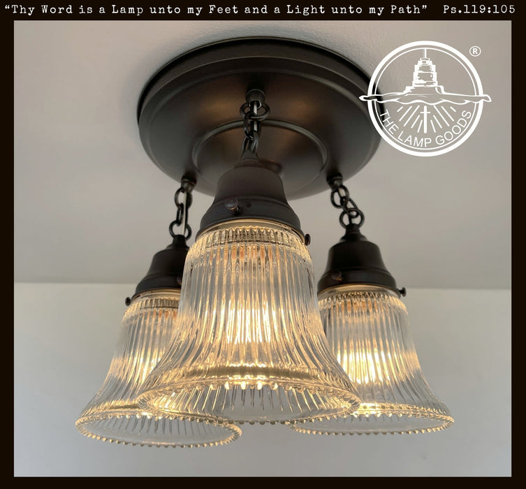 Antique HOLOPHANE 1960's CLEAR Glass Ceiling Light - Sweatfully